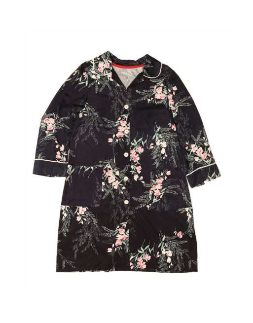 Vintage 3/4 Sleeve Robe Shirt Dress UK 14 Large In Blue Floral