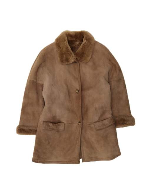 Vintage 3/4 Sleeve Shearling Coat UK 12 Medium In Brown Shearling