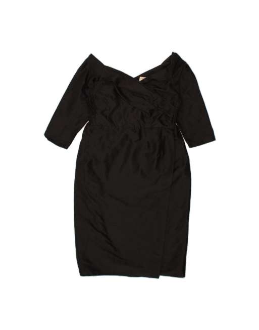 Vintage 3/4 Sleeve Sheath Dress UK 12 Medium In Black