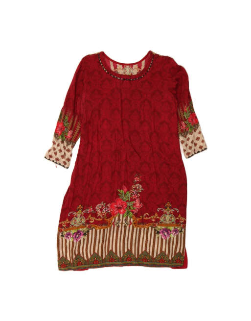Vintage 3/4 Sleeve Sheath Dress UK 12 Medium In Red Floral