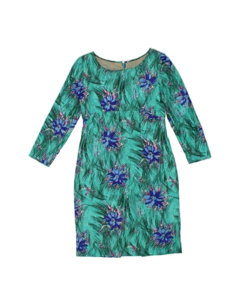 Vintage 3/4 Sleeve Sheath Dress UK 12 Medium In Turquoise Floral - view 1