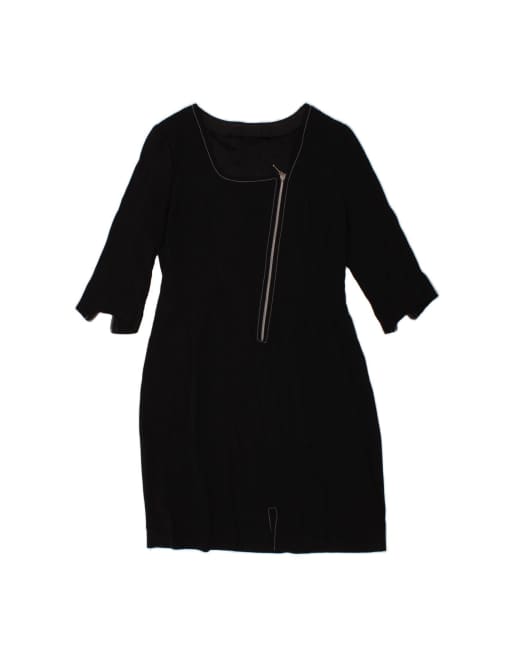 Vintage 3/4 Sleeve Sheath Dress UK 16 Large In Black