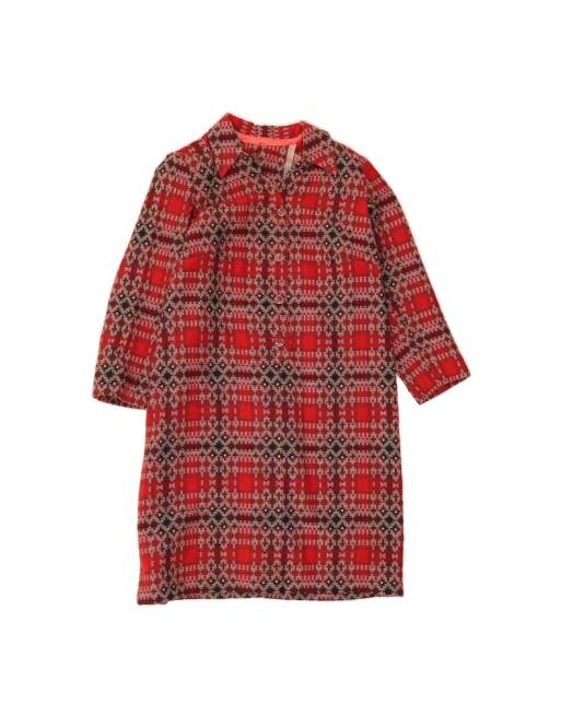 Vintage 3/4 Sleeve Shirt Dress UK 16 Large In Red Fair Isle