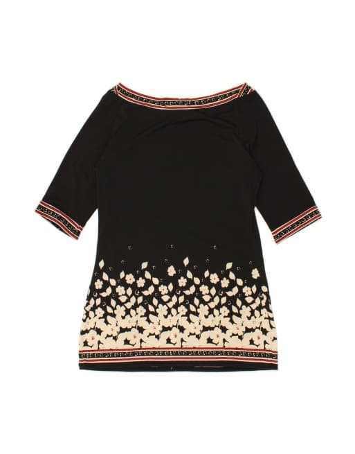 Vintage 3/4 Sleeve Tunic Top UK 12 Medium In Black Floral, 2 of 4
