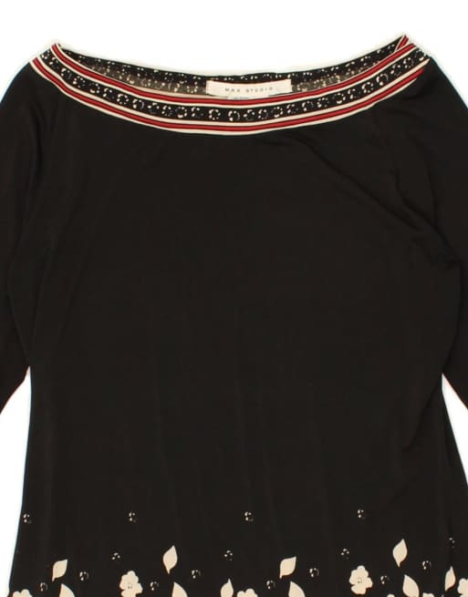 Vintage 3/4 Sleeve Tunic Top UK 12 Medium In Black Floral, 3 of 4
