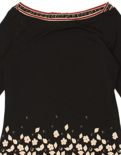 Vintage 3/4 Sleeve Tunic Top UK 12 Medium In Black Floral, 4 of 4