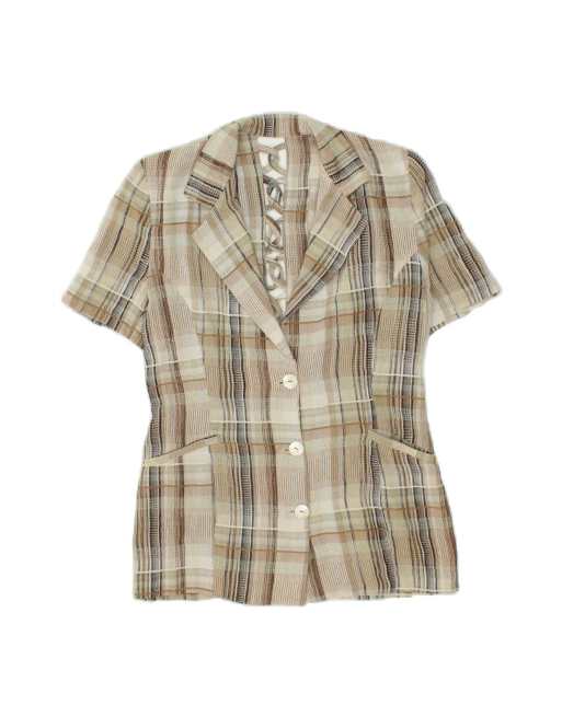 Vintage 3 Button Blazer Jacket UK 12 Medium In Beige Check