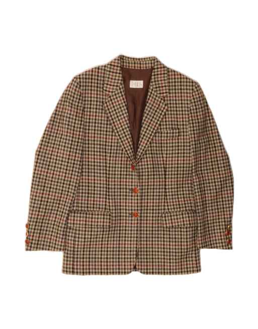 Vintage 3 Button Blazer Jacket UK 12 Medium In Beige Houndstooth Wool