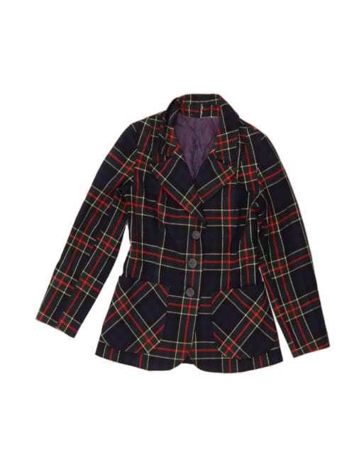Vintage 3 Button Blazer Jacket UK 12 Medium In Blue Check