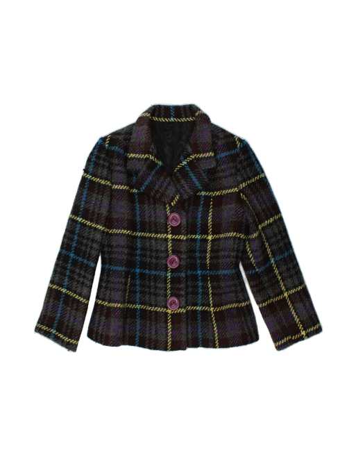 Vintage 3 Button Blazer Jacket UK 12 Medium In Grey Check