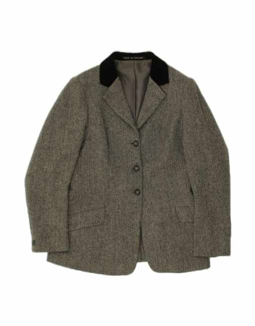 Vintage 3 Button Blazer Jacket UK 12 Medium In Grey Herringbone