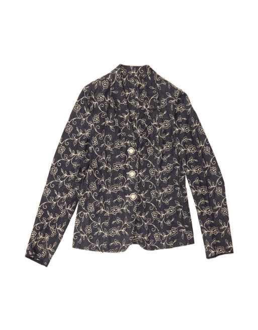 Vintage 3 Button Blazer Jacket UK 14 Large In Blue Floral