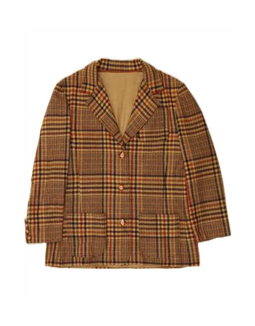 Vintage 3 Button Blazer Jacket UK 14 Large In Brown Check