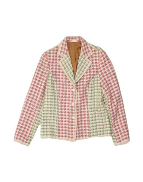 Vintage 3 Button Blazer Jacket UK 14 Medium In Pink Houndstooth - view 1