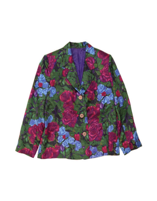 Vintage 3 Button Blazer Jacket UK 16 Large In Green Floral