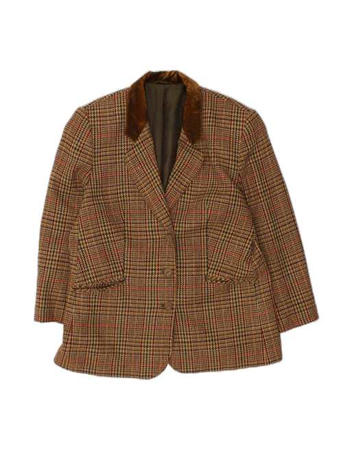 Vintage 3 Button Blazer Jacket UK 18 XL In Brown Houndstooth
