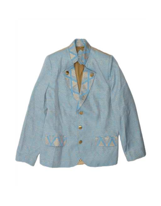 Vintage 3 Button Blazer Jacket UK 38 Medium In Blue Animal Print