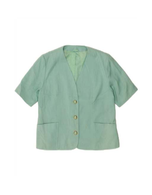 Vintage 3 Button Short Sleeve Blazer Jacket UK 16 Large In Green