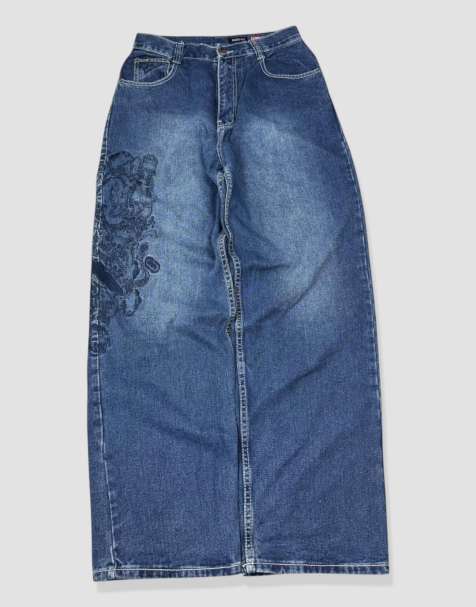 Vintage 30W 30L Ecko Unltd embroidered baggy jeans in blue - view 1