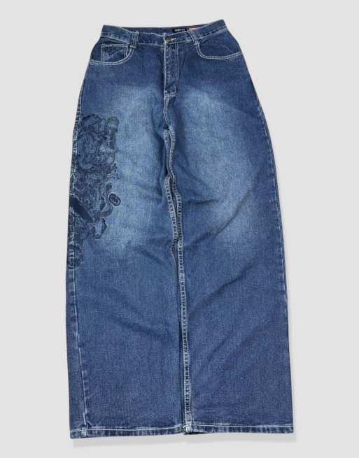 Vintage 30W 30L Ecko Unltd embroidered baggy jeans in blue