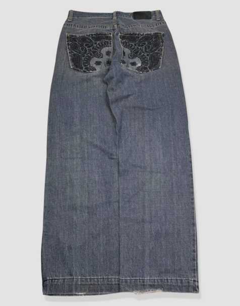 Vintage 30W 30L Ecko Unltd embroidered baggy jeans in blue - view 1