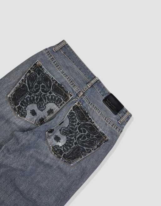 Vintage 30W 30L Ecko Unltd embroidered baggy jeans in blue, 3 of 4