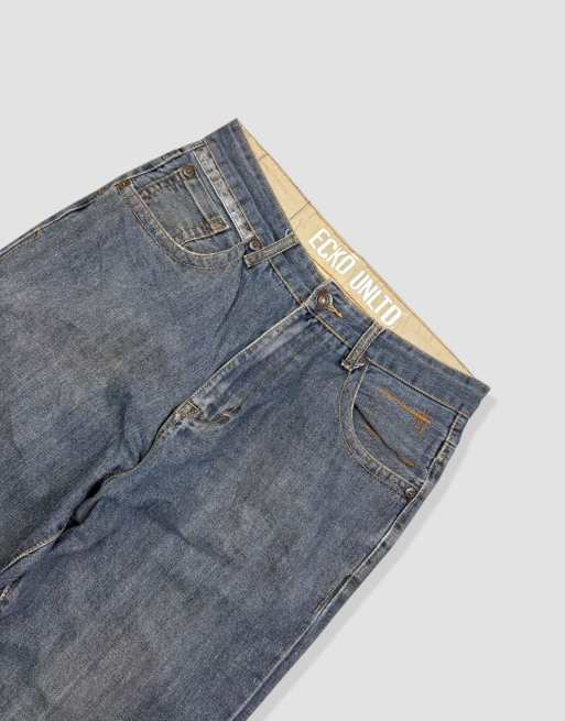Vintage 30W 30L Ecko Unltd embroidered baggy jeans in blue, 4 of 4
