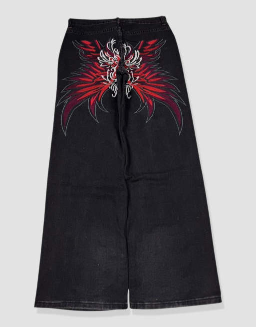 Vintage 30W 30L embroidered grunge baggy jeans in black