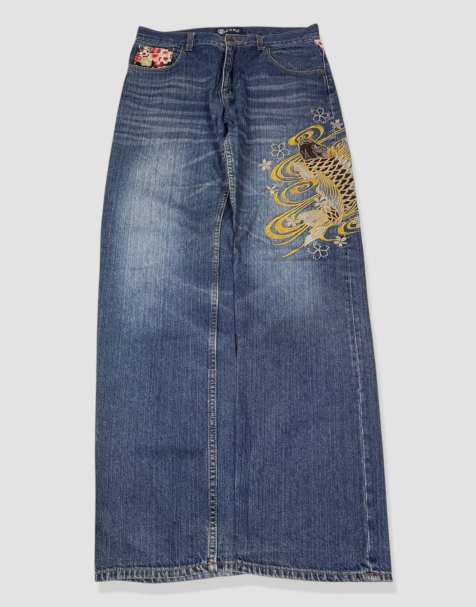 Vintage 30W 30L Japanese Tradition embroidered jeans in blue - view 1