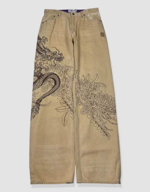 Vintage 30W 30L Karakuri Tamashii Japanese jeans in tan