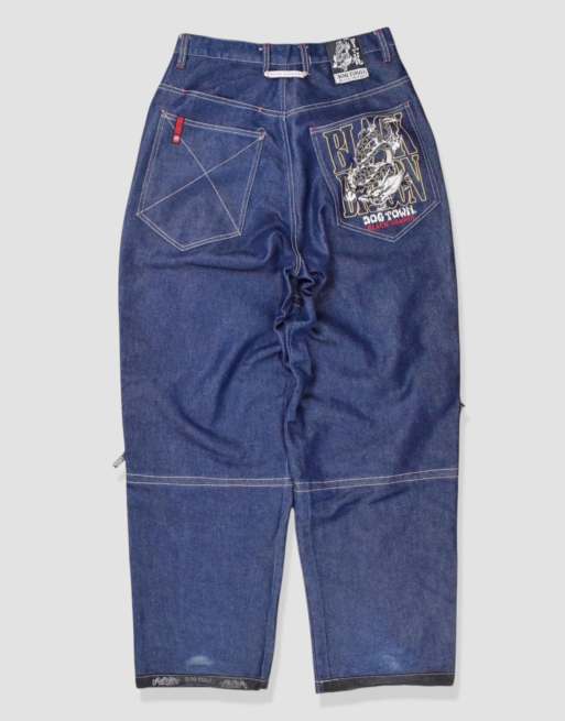 Vintage 30W 32L Dogtown embroidered baggy jeans in blue