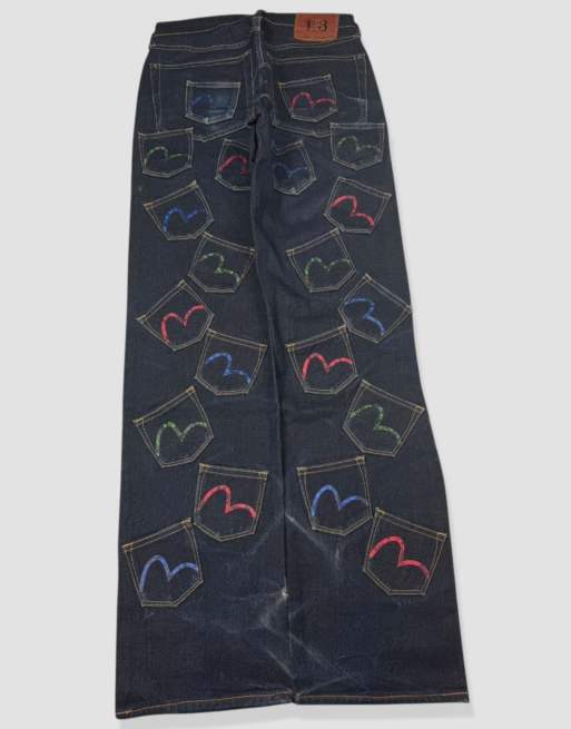 Vintage 30W 32L Evisu multi pocket jeans in blue