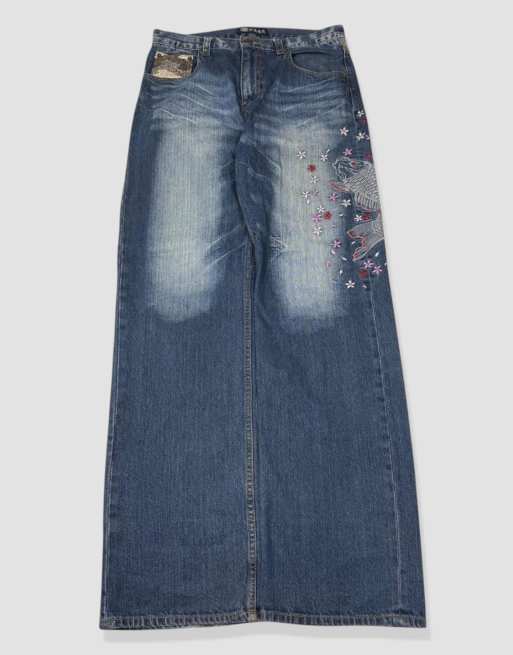 Vintage 30W 32L Japanese embroidered jeans in blue