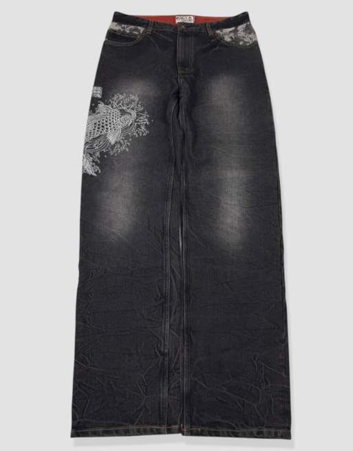 Vintage 30W 32L Karakuri Tamashii Japanese jeans in black