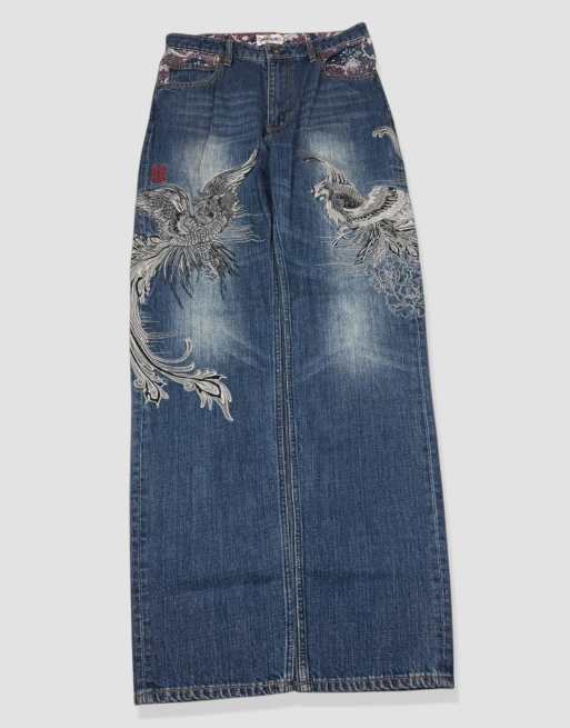 Vintage 30W 32L Karakuri Tamashii Japanese jeans in blue