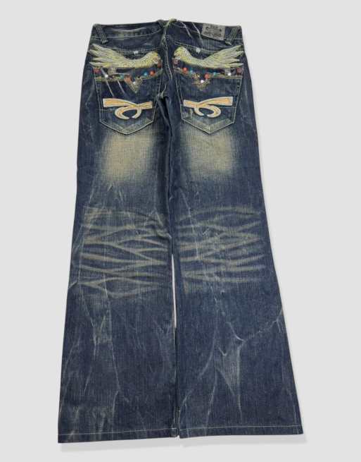 Vintage 31W 28L Red Pepper embroidered bootcut jeans in blue