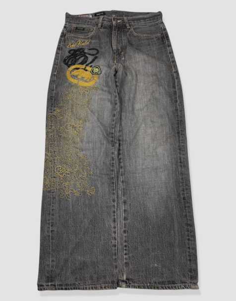Vintage 32W 30L Ecko Unltd embroidered baggy jeans in black - view 1