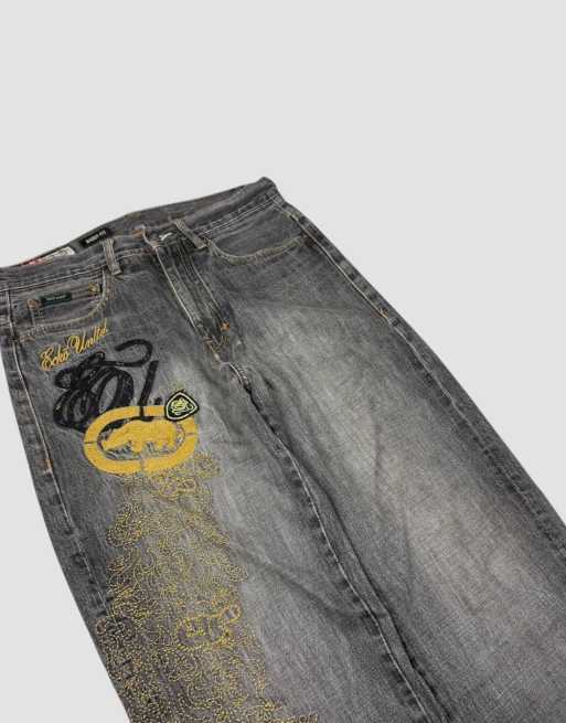 Vintage 32W 30L Ecko Unltd embroidered baggy jeans in black | ASOS