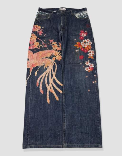 Vintage 32W 30L Karakuri Tamashii Japanese jeans in blue