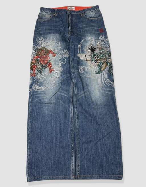 Vintage 32W 30L Karakuri Tamashii Japanese jeans in blue