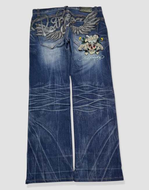 Vintage 32W 30L Red Pepper embroidered bootcut jeans in blue