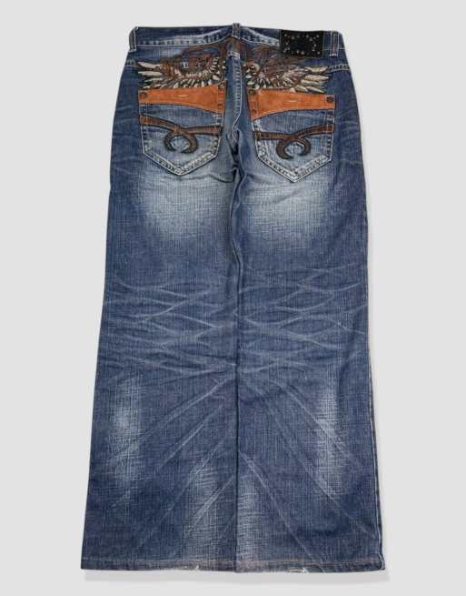 Vintage 32W 30L Red Pepper embroidered jeans in blue