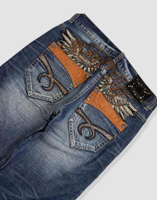 Vintage 32W 30L Red Pepper embroidered jeans in blue, 3 of 4