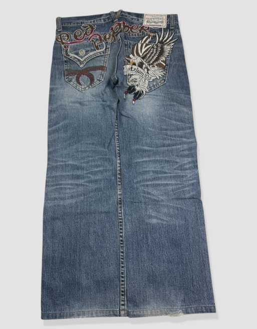 Vintage 32W 30L Red Pepper embroidered jeans in blue