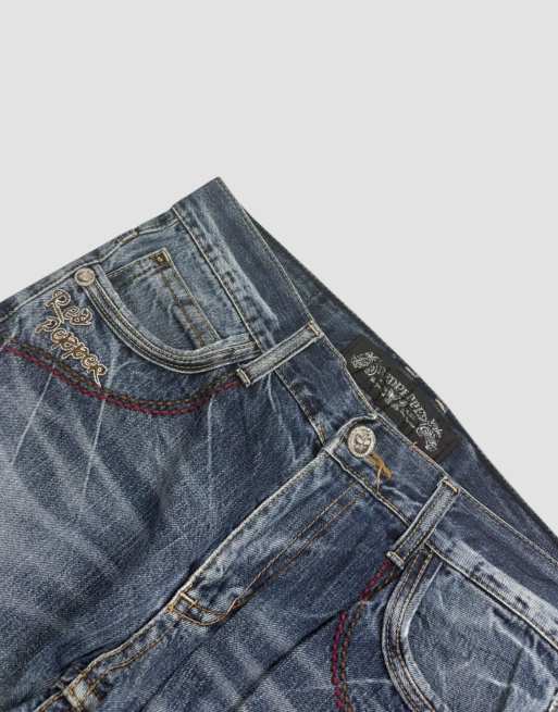 Vintage 32W 30L Red Pepper embroidered jeans in blue, 4 of 4