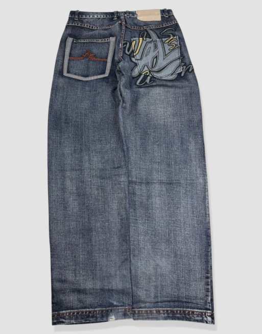 Vintage 32W 32L Akademiks embroidered baggy jeans in blue
