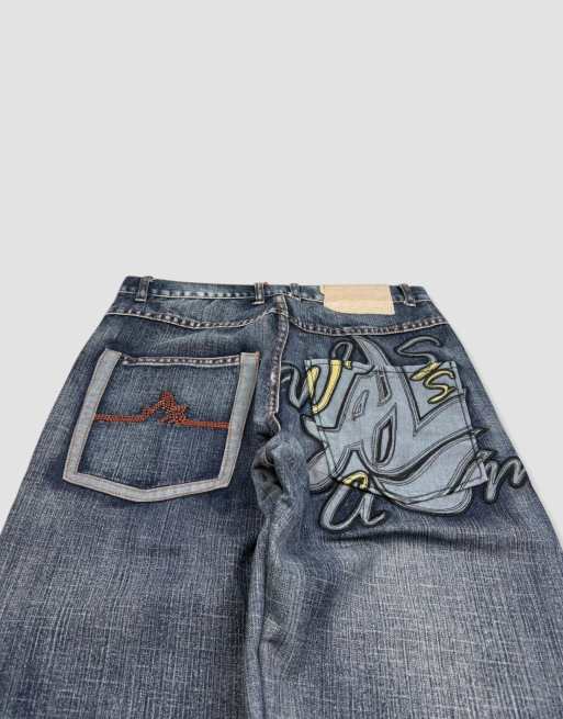 Vintage 32W 32L Akademiks embroidered baggy jeans in blue, 3 of 4
