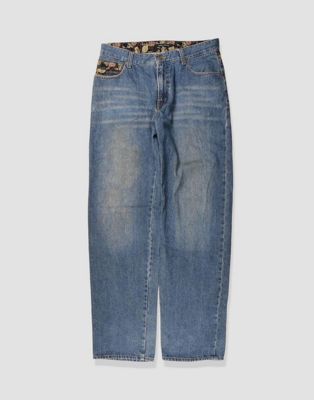 Vintage 32W 32L japanese embroidered jeans in blue