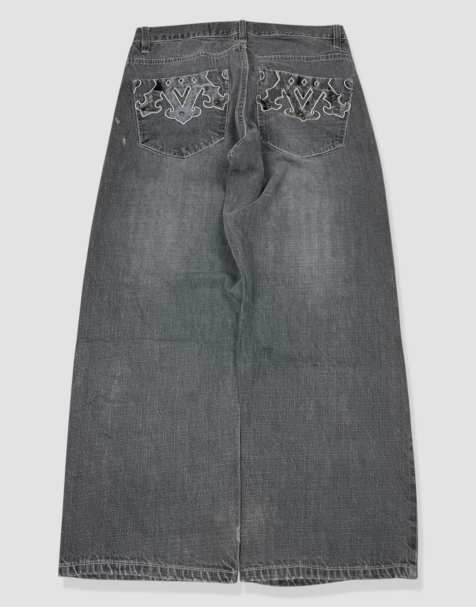 Vintage 34W 30L Avirex embroidered baggy jeans in black - view 1