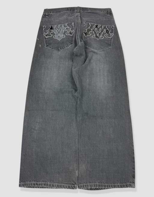 Vintage 34W 30L Avirex embroidered baggy jeans in black